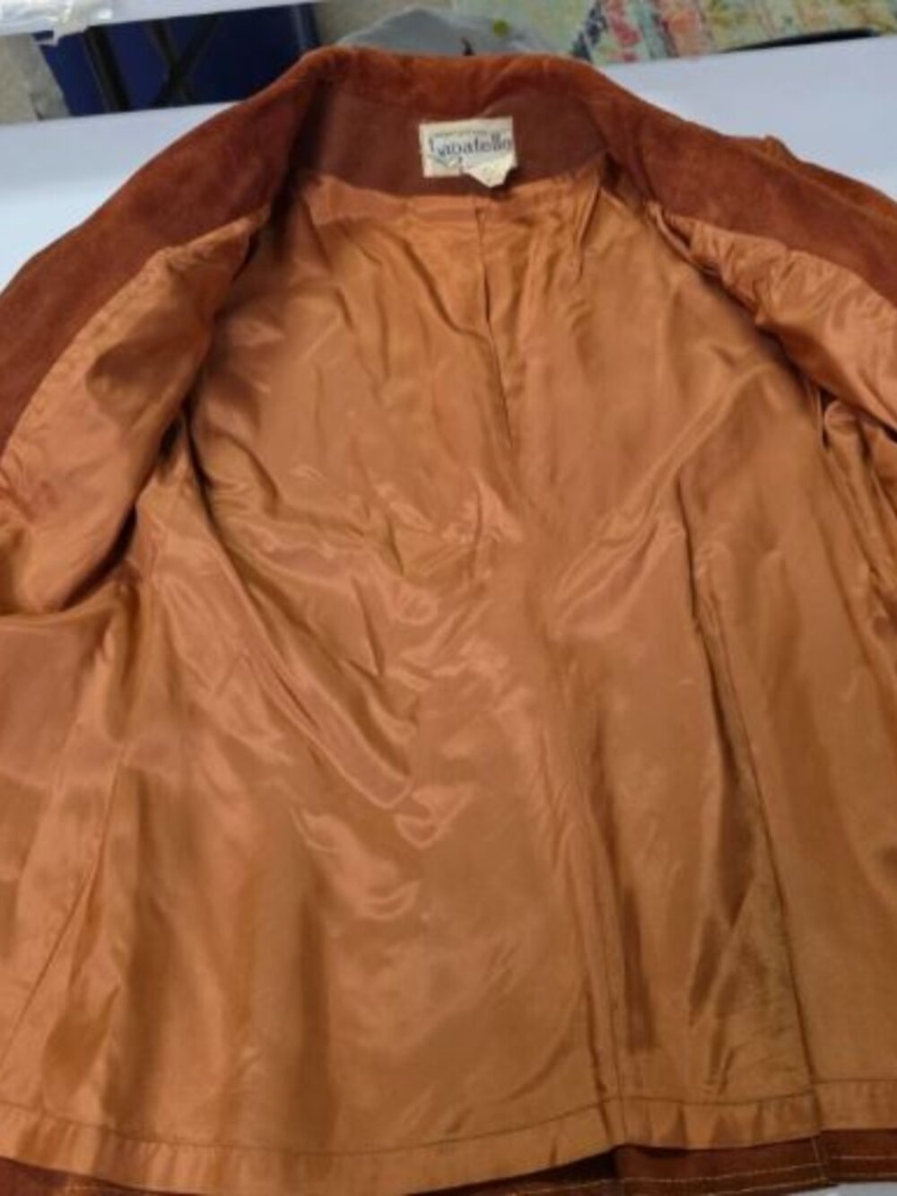 Vintage Leather Suede Jacket Margaret Godfrey Bagatelle XS Rust 70s Union Boho - Picture 6 of 8